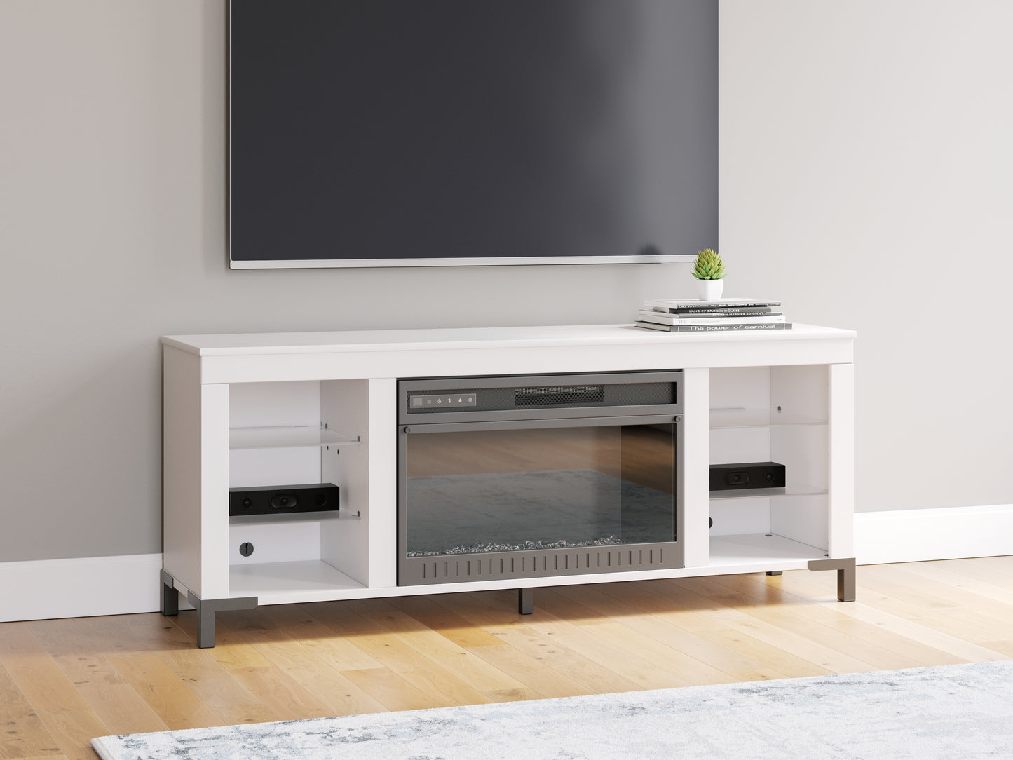Auburndale Furniture Outlet - Ashley Furniture - Brollevi TV Stand - 60" with Electric Fireplace / White - W2722-168