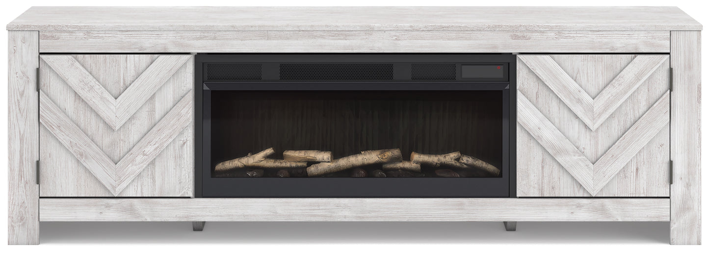 Auburndale Furniture Outlet - Ashley Furniture - Cayboni 71" TV Stand with Electric Fireplace - 71" TV Stand with Electric Fireplace / Whitewash - W3788W1