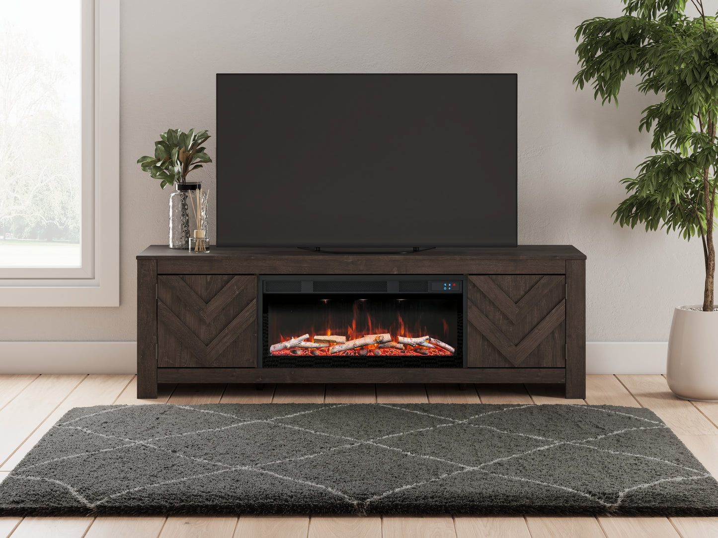 Auburndale Furniture Outlet - Ashley Furniture - Cayboni 71" TV Stand with Electric Fireplace - 71" TV Stand with Electric Fireplace / Black - W3789W1