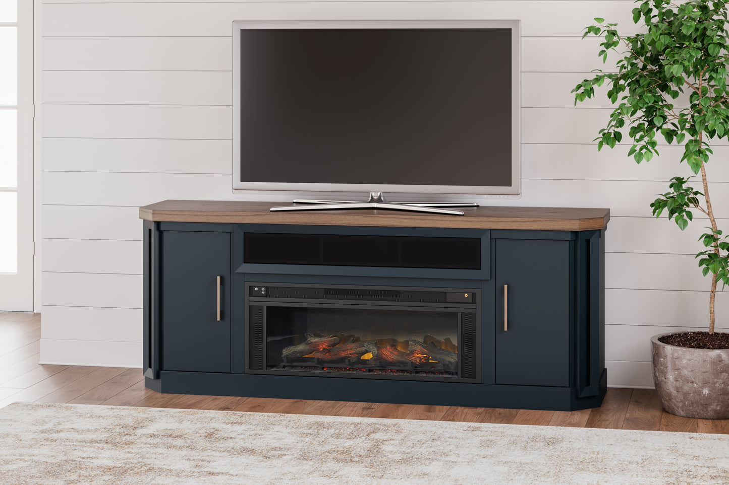 Auburndale Furniture Outlet - Ashley Furniture - Landocken 83" TV Stand with Electric Fireplace - 83" TV Stand with Electric Fireplace / Two-tone - W402W1