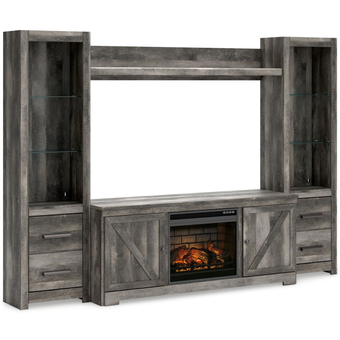 Auburndale Furniture Outlet - Ashley Furniture - Wynnlow 4-Piece Entertainment Center with Electric Fireplace - 4-Piece Entertainment Center with Electric Fireplace / Gray - W440W8