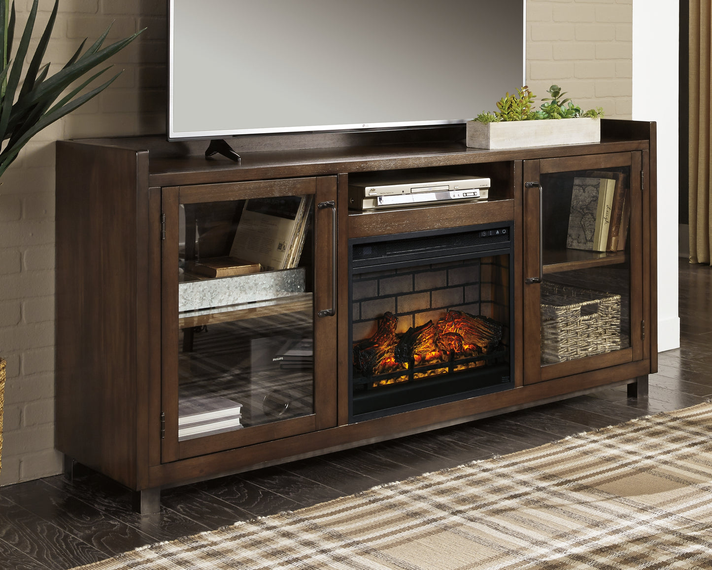 Auburndale Furniture Outlet - Ashley Furniture - Starmore 70" TV Stand with Electric Fireplace - 70" TV Stand with Electric Fireplace / Brown - W633W5