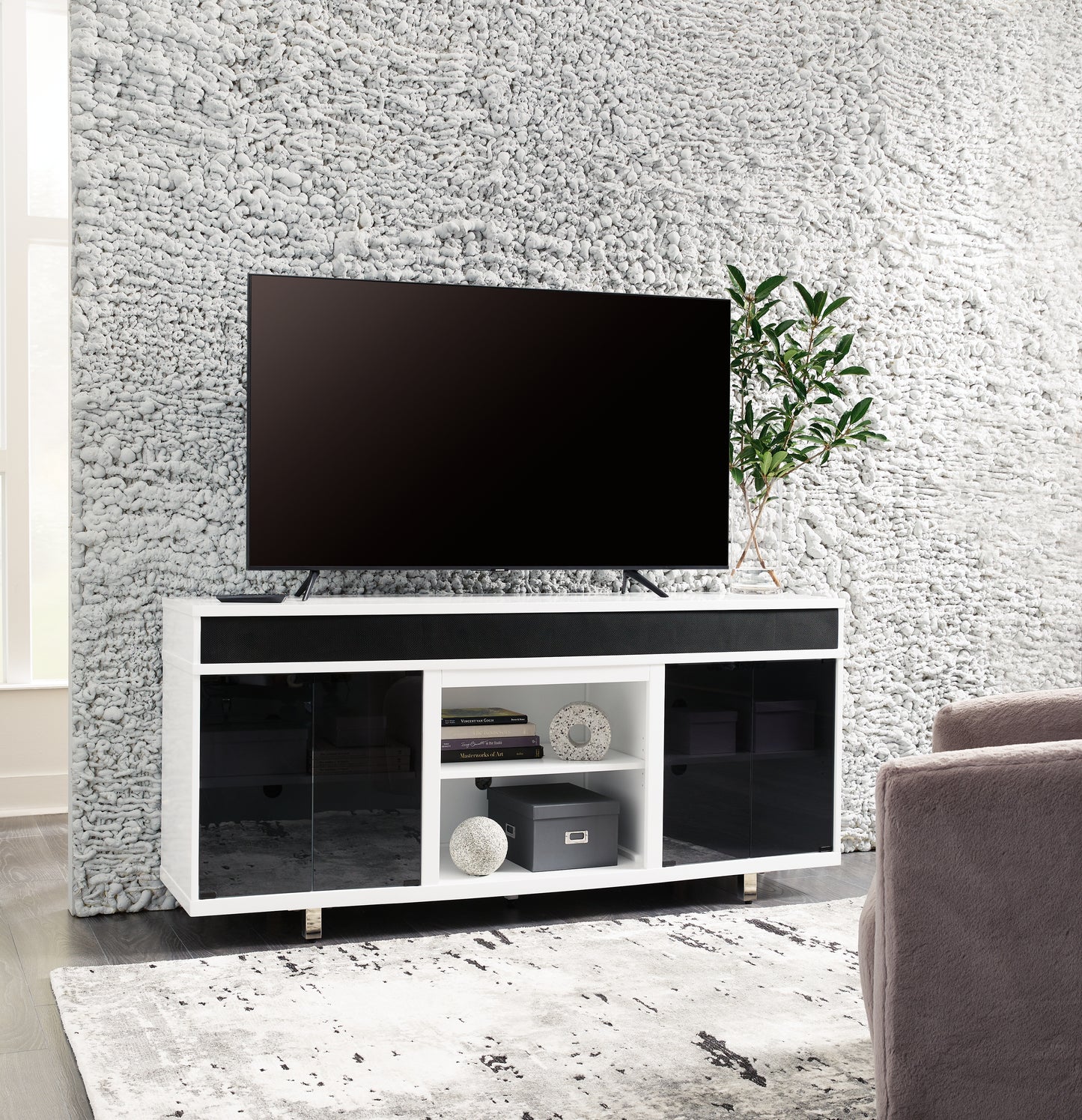 Auburndale Furniture Outlet - Ashley Furniture - Gardoni 72" TV Stand - 72" / White/Black - W756-68