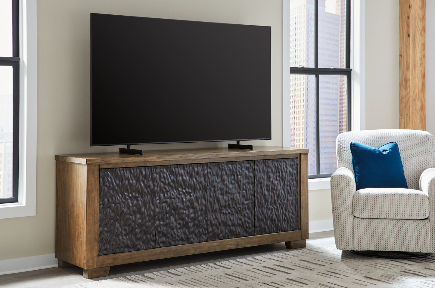 Auburndale Furniture Outlet - Ashley Furniture - Rosswain 80" TV Stand - 80" / Warm Brown - W763-68