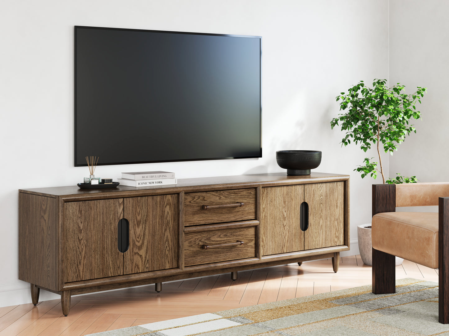 Auburndale Furniture Outlet - Ashley Furniture - Roanhowe 85" TV Stand - 85" / Brown - W769-68