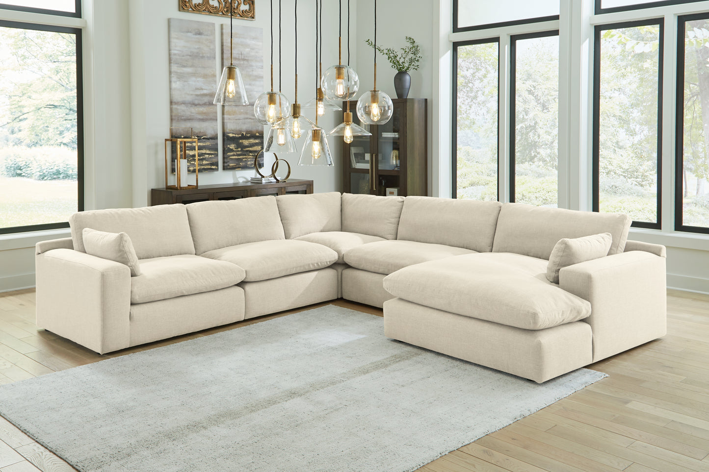 Auburndale Furniture Outlet - Ashley Furniture - Elyza Sectional - RAF 5-Piece Sectional with Chaise / Linen - 10006S7