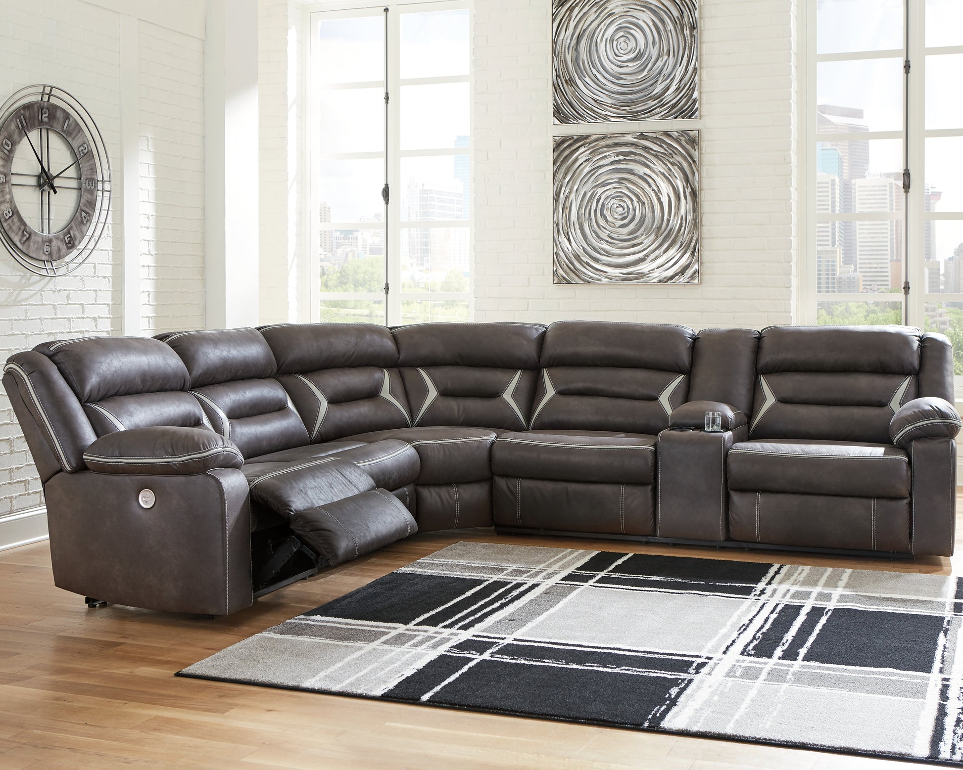 Auburndale Furniture Outlet - Ashley Furniture - Kincord Sectional - 4-Piece Power Reclining Sectional / Midnight - 13104S3