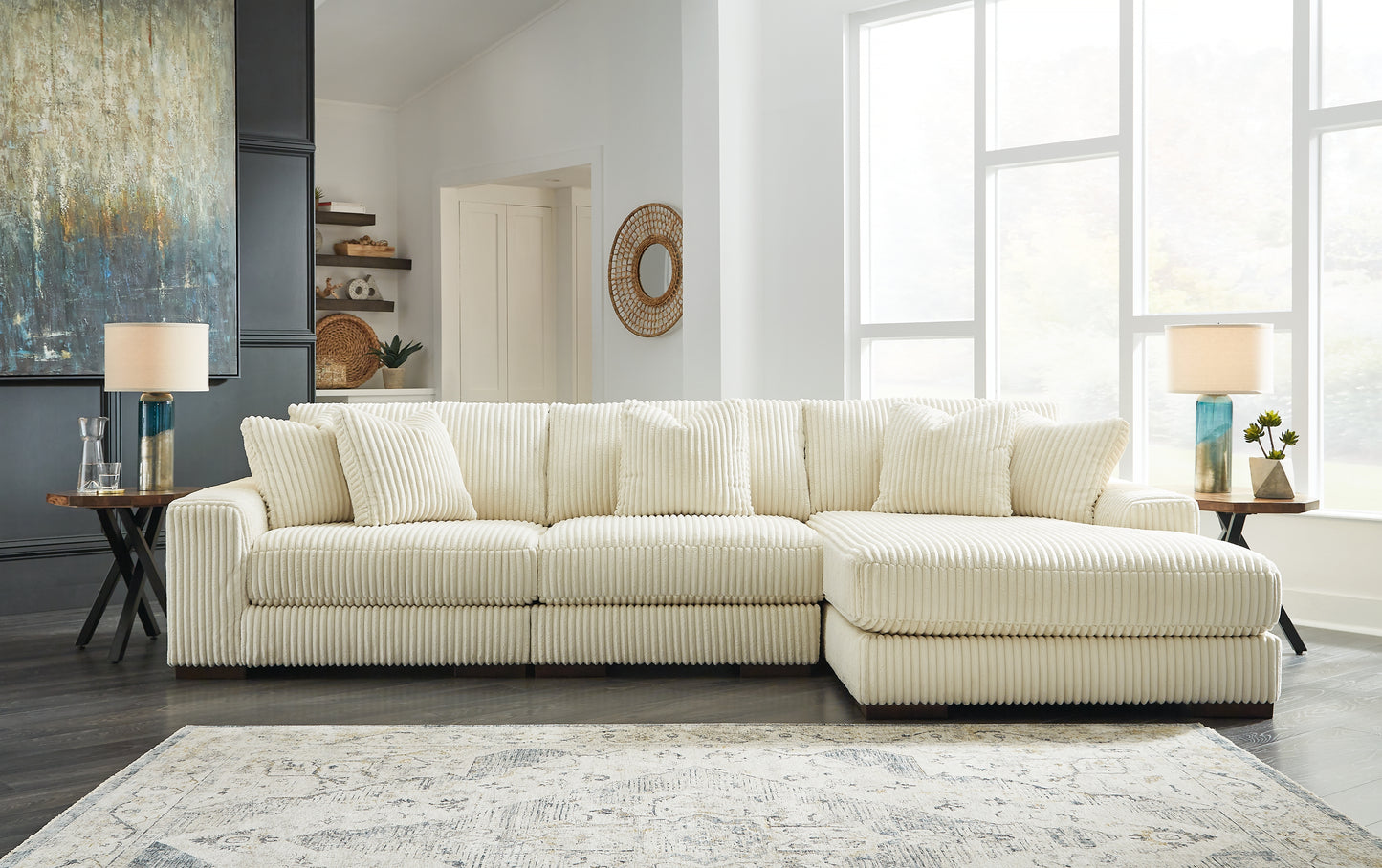 Auburndale Furniture Outlet - Ashley Furniture - Lindyn Sectional - RAF 3-Piece Sectional with Chaise / Ivory - 21104S12