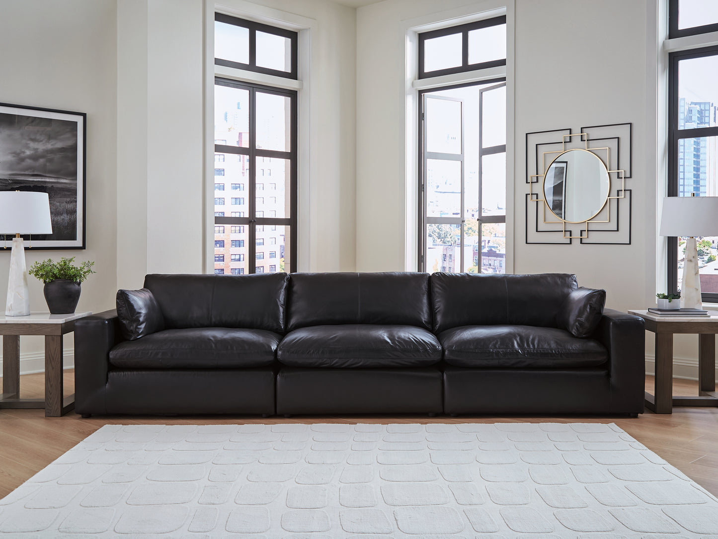 Auburndale Furniture Outlet - Ashley Furniture - Emilia Sectional - RAF 3-Piece Sectional Sofa / Black - 30902S2