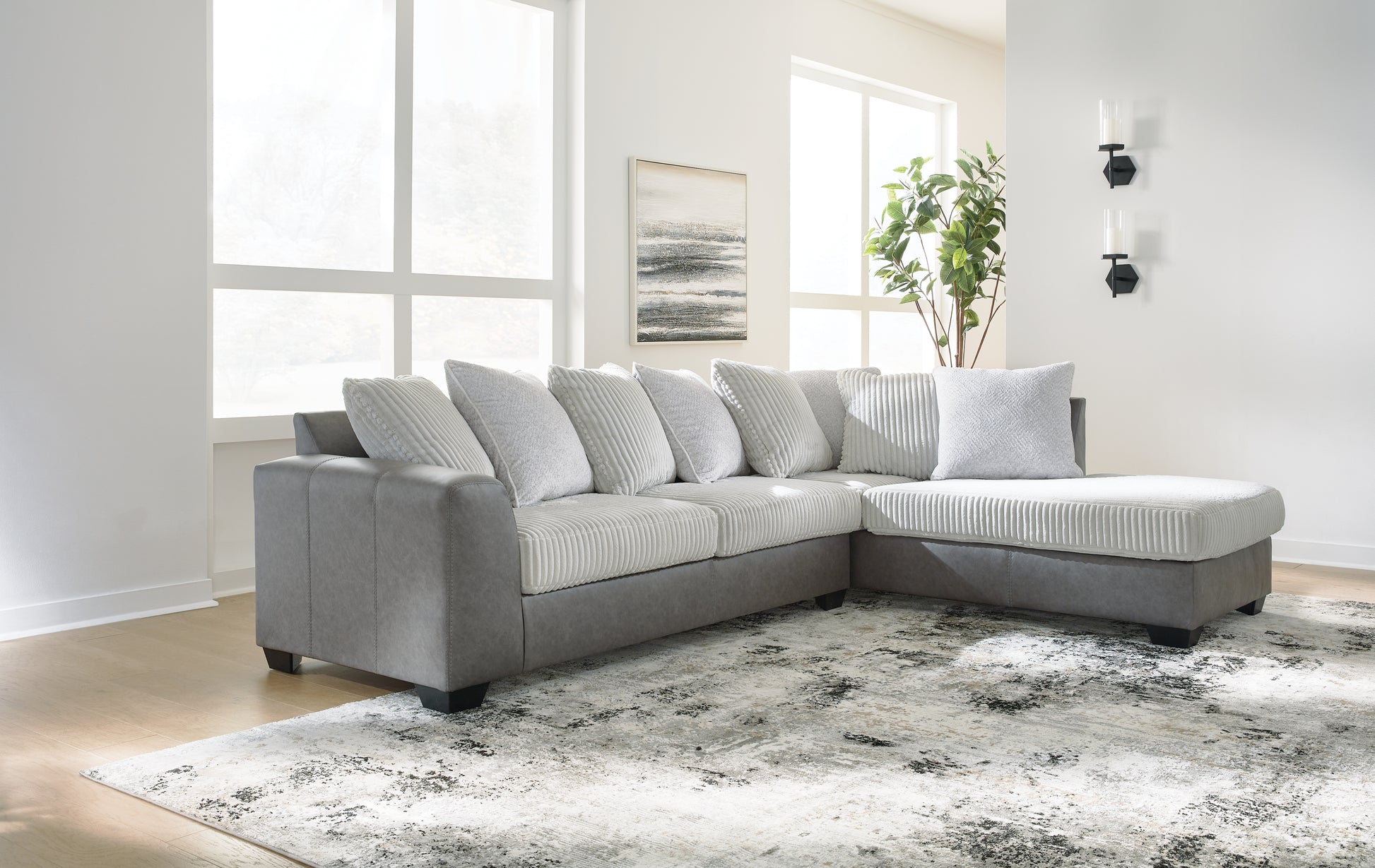 Auburndale Furniture Outlet - Ashley Furniture - Clairette Court Sectional - RAF 2-Piece Sectional with Chaise / Alloy - 31503S1