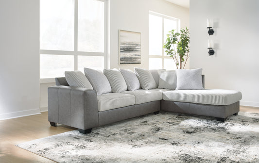 Auburndale Furniture Outlet - Ashley Furniture - Clairette Court Sectional - RAF 2-Piece Sectional with Chaise / Alloy - 31503S1