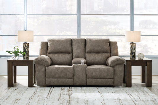 Auburndale Furniture Outlet - Ashley Furniture - Laresview Living Room - DBL Rec Loveseat w/Console / Fossil - 3720394