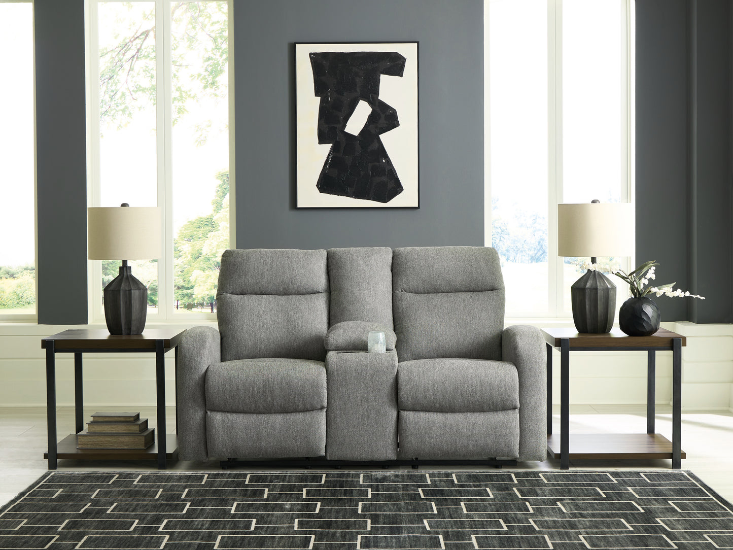 Auburndale Furniture Outlet - Ashley Furniture - Gauntlet Living Room - DBL Rec Loveseat w/Console / Sterling - PC4220494