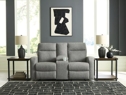 Auburndale Furniture Outlet - Ashley Furniture - Gauntlet Living Room - DBL Rec Loveseat w/Console / Sterling - PC4220494