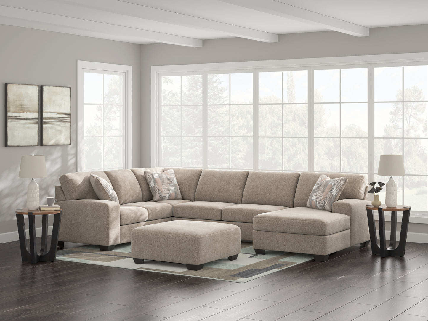 Auburndale Furniture Outlet - Ashley Furniture - Newellen Sectional - LAF 3-Piece Sectional with Chaise / Hemp - 48404S2