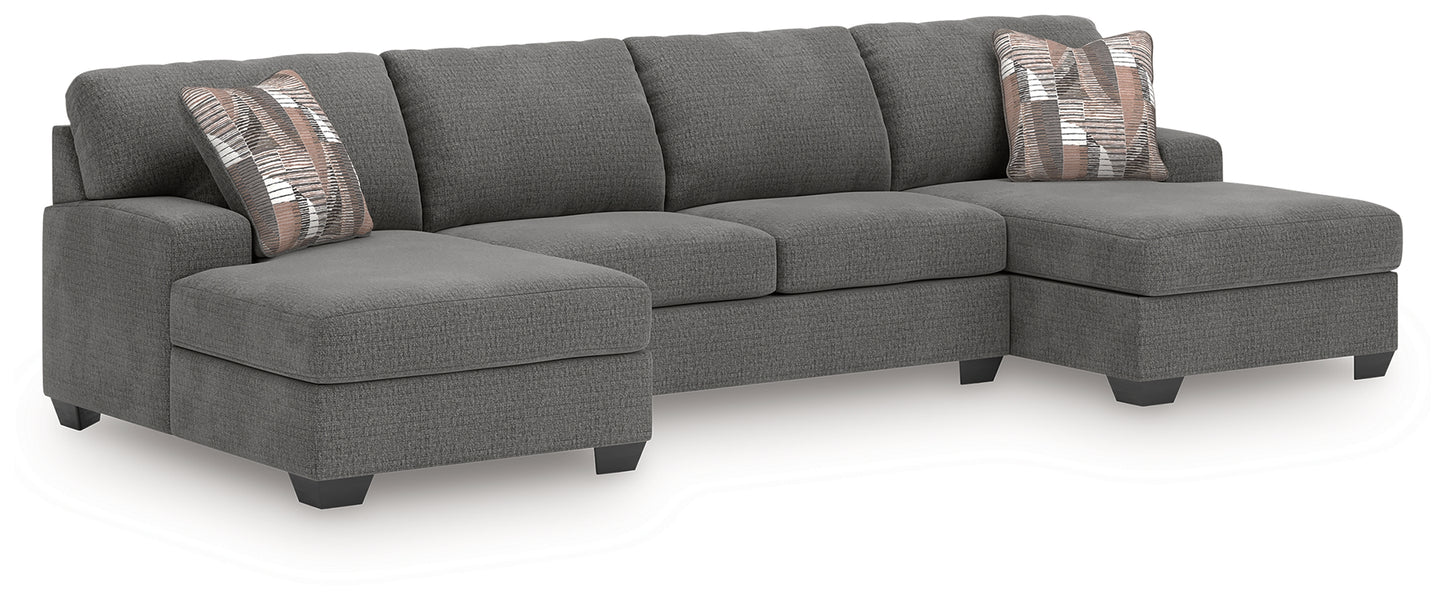 Auburndale Furniture Outlet - Ashley Furniture - Newellen Sectional - RAF 3-Piece Sectional with Double Chaise / Greystone - 48405S3