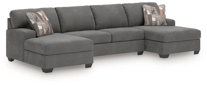 Auburndale Furniture Outlet - Ashley Furniture - Newellen Sectional - RAF 3-Piece Sectional with Double Chaise / Greystone - 48405S3