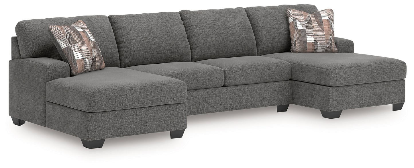 Auburndale Furniture Outlet - Ashley Furniture - Newellen Sectional - RAF 3-Piece Sleeper Sectional with Double Chaise / Greystone - 48405S7