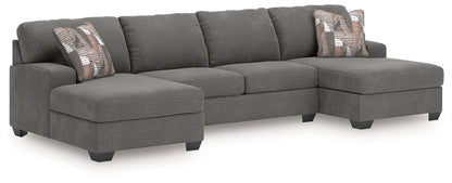 Auburndale Furniture Outlet - Ashley Furniture - Newellen Sectional - RAF 3-Piece Sleeper Sectional with Double Chaise / Greystone - 48405S7