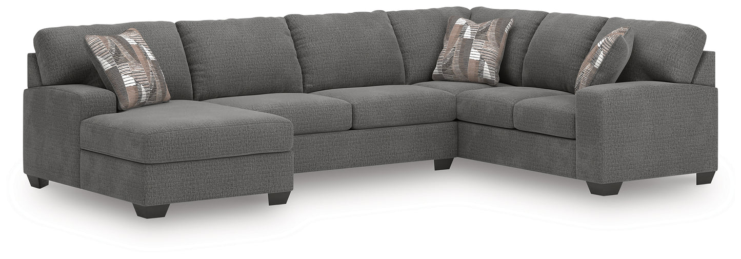 Auburndale Furniture Outlet - Ashley Furniture - Newellen Sectional - RAF 3-Piece Sleeper Sectional with Chaise / Greystone - 48405S5