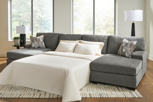 Auburndale Furniture Outlet - Ashley Furniture - Revenna Sectional - RAF 3-Piece Sleeper Sectional with Double Chaise / Greystone - PC48405S7
