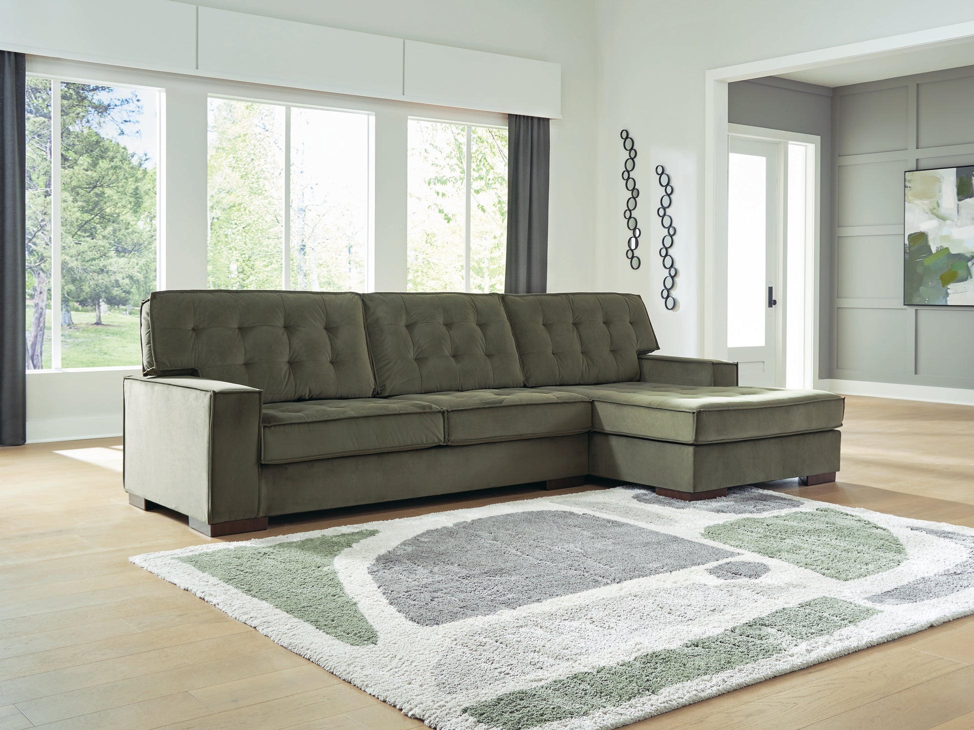 Auburndale Furniture Outlet - Ashley Furniture - Caspian-Town Sectional - LAF 2-Piece Sectional with Chaise / Olive - PC61702S2
