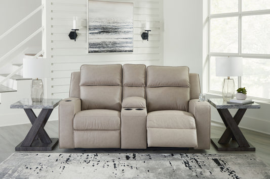 Auburndale Furniture Outlet - Ashley Furniture - Lavenhorne Living Room - DBL Rec Loveseat w/Console / Pebble - 6330794
