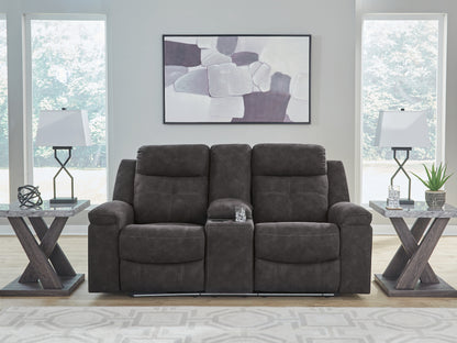 Auburndale Furniture Outlet - Ashley Furniture - Brysonview Living Room - DBL Rec Loveseat w/Console / Charcoal - 6360594