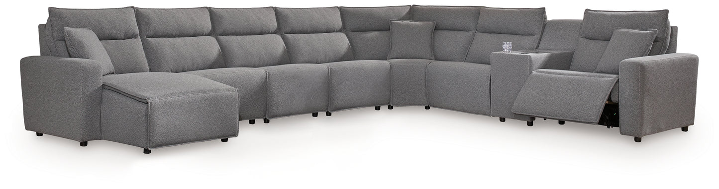 Auburndale Furniture Outlet - Ashley Furniture - ModMax II Sectional - 8-Piece Power Reclining Sectional with Console / Salt and Pepper - 65906S47