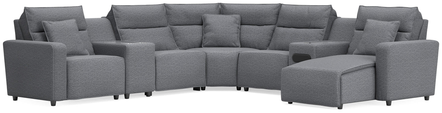 Auburndale Furniture Outlet - Ashley Furniture - ModMax II Sectional - 7-Piece Power Reclining Sectional with Chaise and Audio System / Salt and Pepper - 65906S45