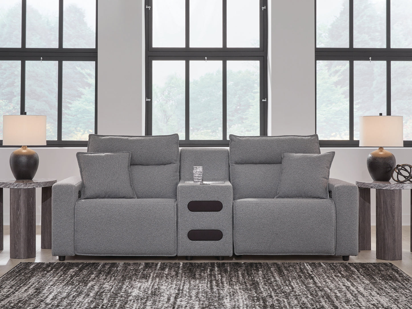 Auburndale Furniture Outlet - Ashley Furniture - ModMax II Sectional - 3-Piece Power Reclining Sectional with Audio Console / Salt and Pepper - 65906S2