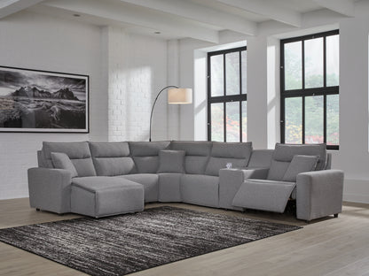 Auburndale Furniture Outlet - Ashley Furniture - ModMax II Sectional - 6-Piece Power Reclining Sectional with Chaise and Console / Salt and Pepper - 65906S19