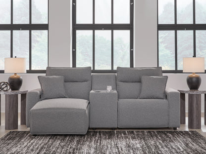 Auburndale Furniture Outlet - Ashley Furniture - ModMax II Sectional - 3-Piece Power Reclining Sectional with Chaise and Console / Salt and Pepper - 65906S17