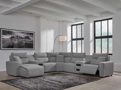 Auburndale Furniture Outlet - Ashley Furniture - ModMax II Sectional - 7-Piece Power Reclining Sectional with Chaise and Audio Consoles / Salt and Pepper - 65906S20