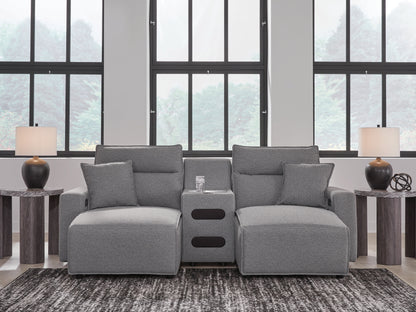 Auburndale Furniture Outlet - Ashley Furniture - ModMax II Sectional - 3-Piece Power Reclining Sectional with Chaise and Audio Console / Salt and Pepper - 65906S12