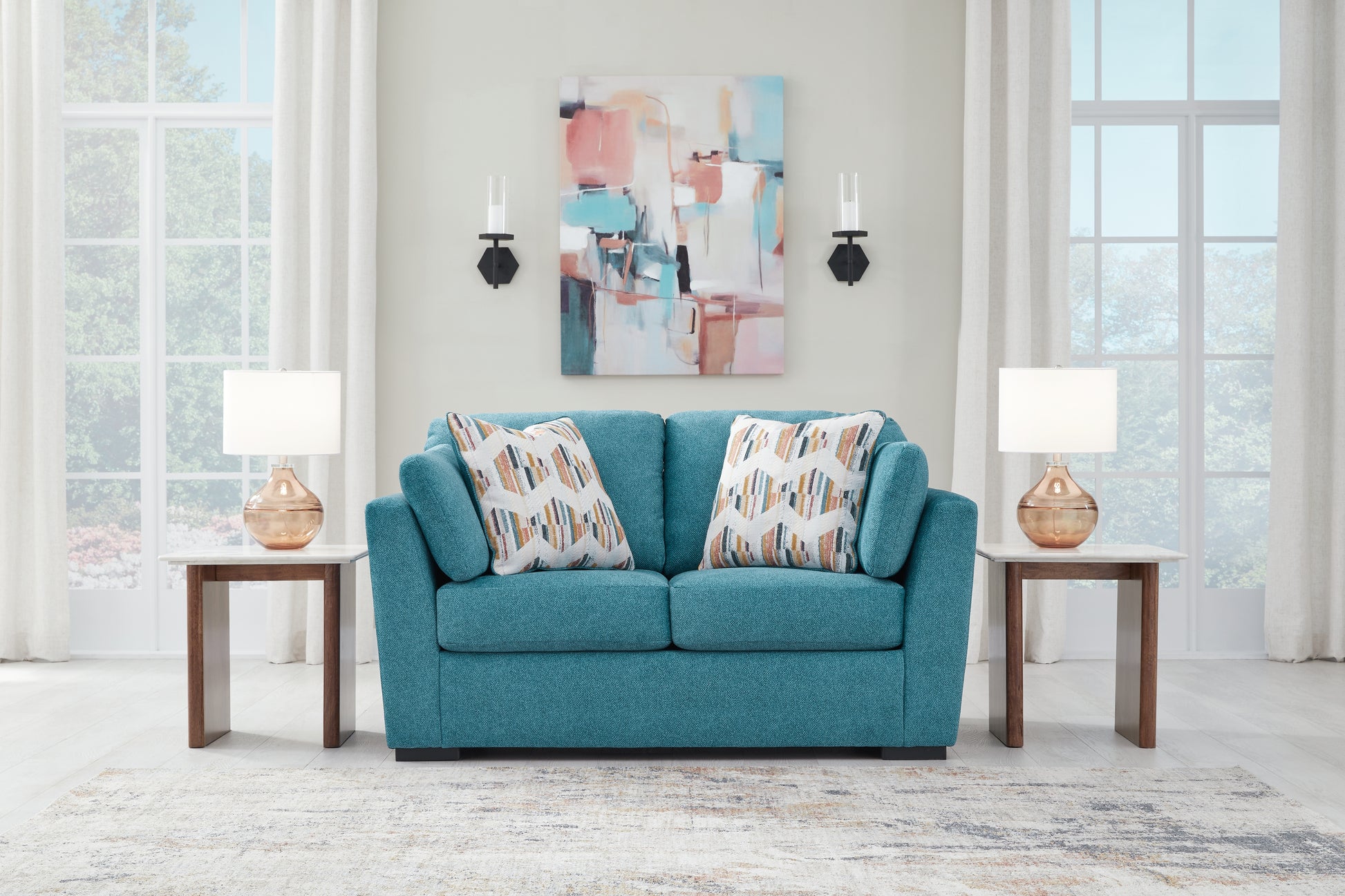 Auburndale Furniture Outlet - Ashley Furniture - Keerwick Living Room - Loveseat / Teal - 6750735