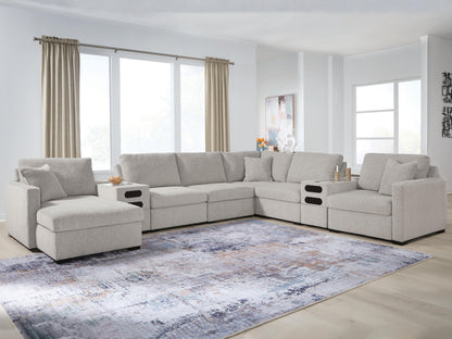 Auburndale Furniture Outlet - Ashley Furniture - ModMax Luxe Sectional - RAF 8-Piece Sectional with Chaise and Audio Consoles / Flint - 68605S41