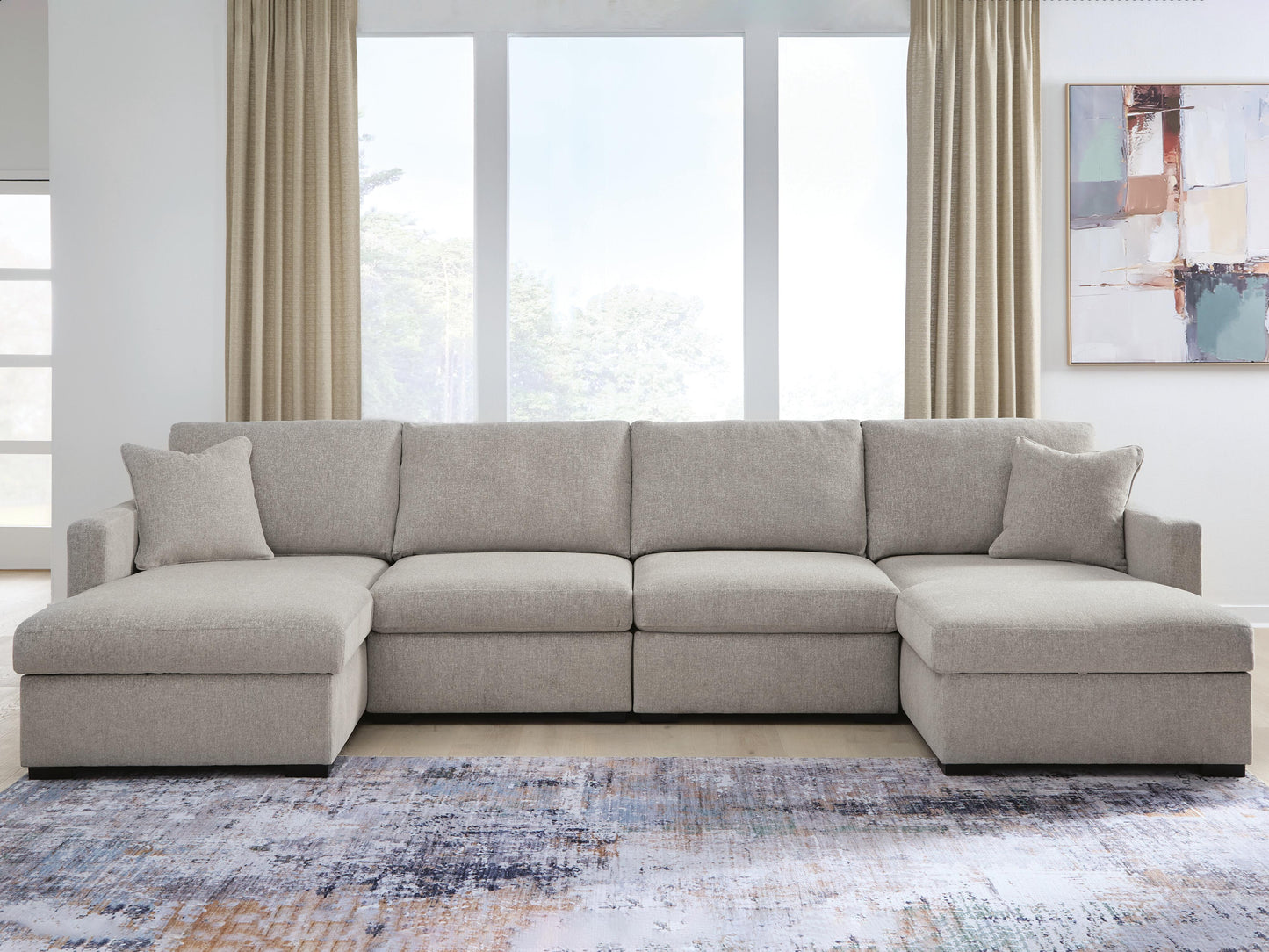 Auburndale Furniture Outlet - Ashley Furniture - ModMax Luxe Sectional - RAF 4-Piece Double Chaise Sectional / Flint - 68605S16