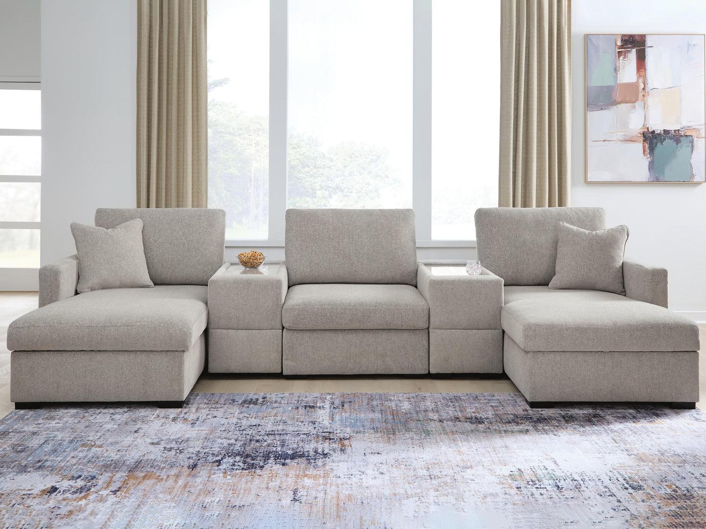 Auburndale Furniture Outlet - Ashley Furniture - ModMax Luxe Sectional - RAF 5-Piece Double Chaise Sectional with Storage Consoles / Flint - 68605S38