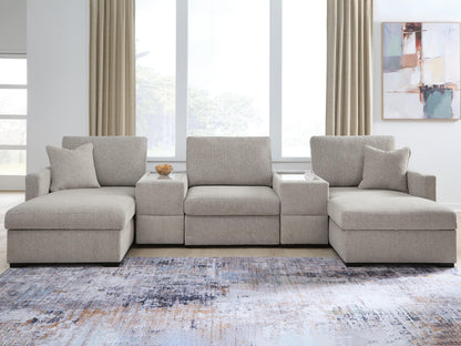 Auburndale Furniture Outlet - Ashley Furniture - ModMax Luxe Sectional - RAF 5-Piece Double Chaise Sectional with Storage Consoles / Flint - 68605S38