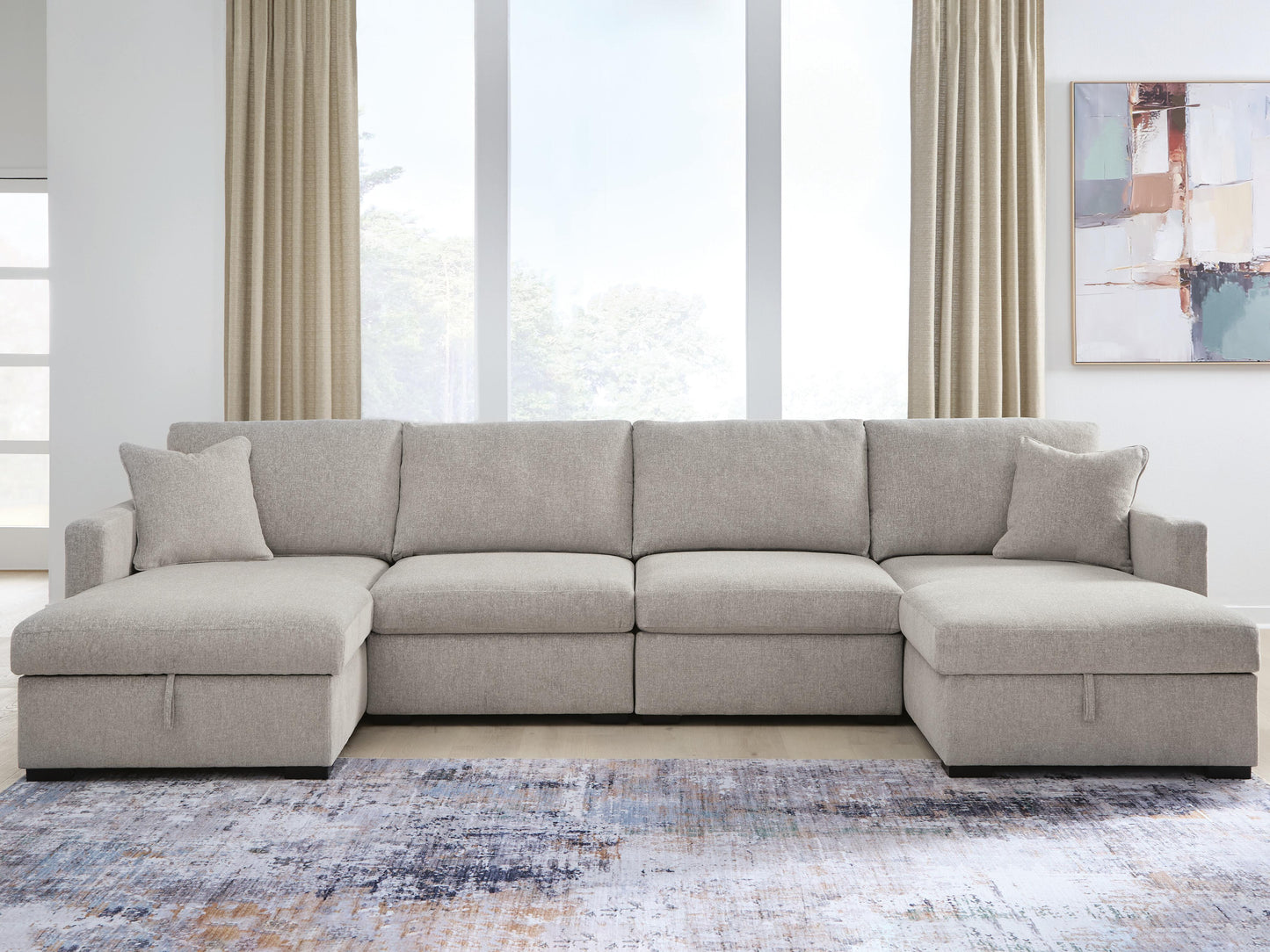 Auburndale Furniture Outlet - Ashley Furniture - ModMax Luxe Sectional - RAF 4-Piece Double Storage Chaise Sectional / Flint - 68605S62