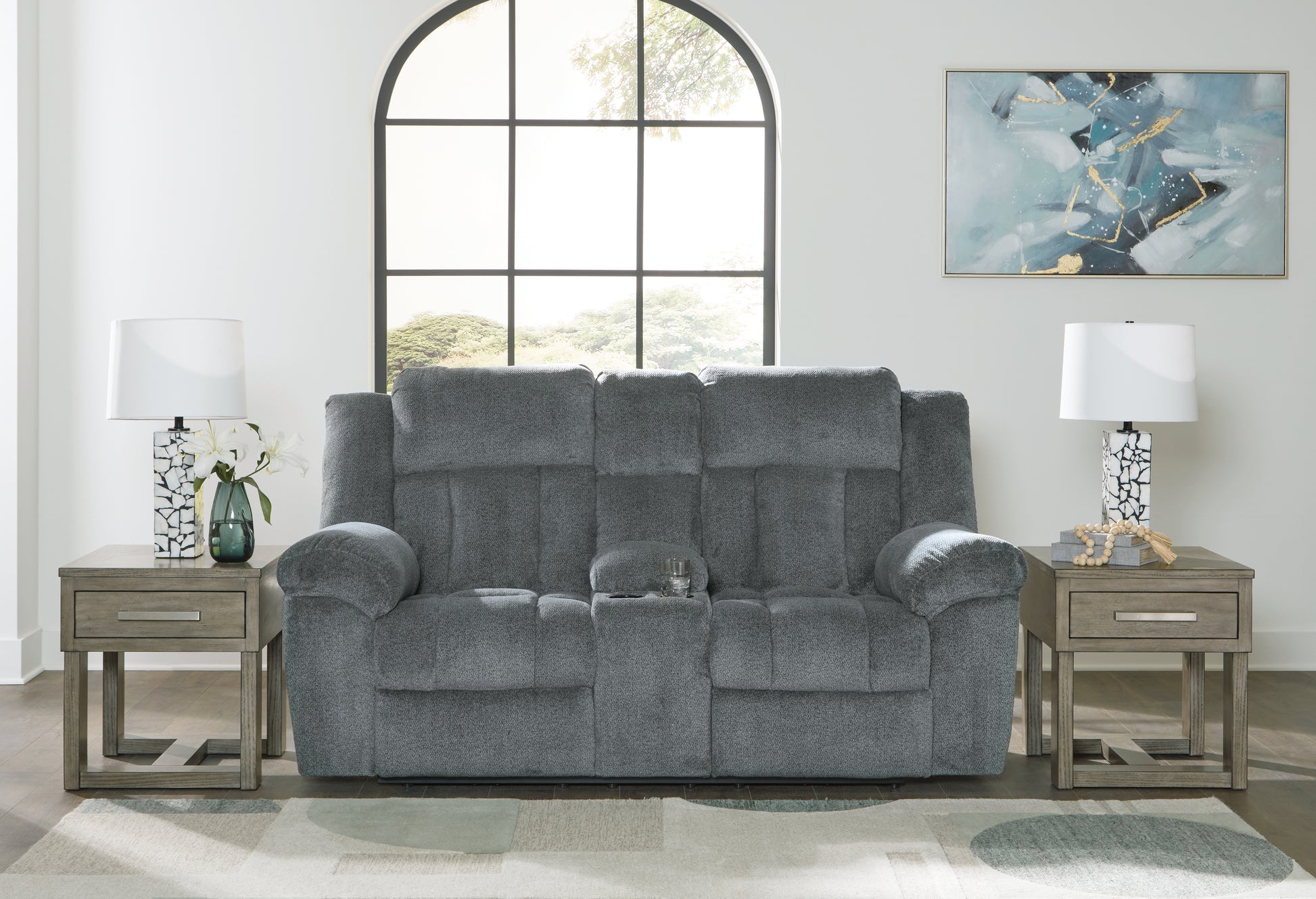 Auburndale Furniture Outlet - Ashley Furniture - Tip-Off Living Room - PWR REC Loveseat/CON/ADJ HDRST / Slate - 6930418