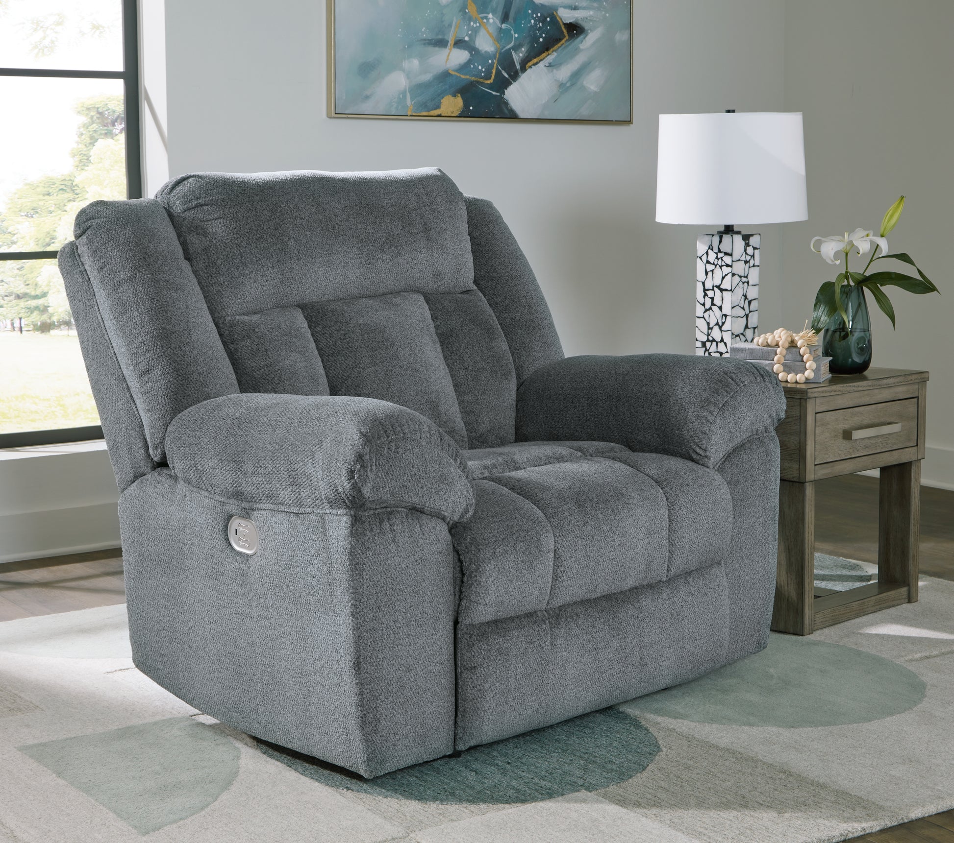 Auburndale Furniture Outlet - Ashley Furniture - Tip-Off Living Room - PWR Recliner/ADJ Headrest / Slate - 6930482
