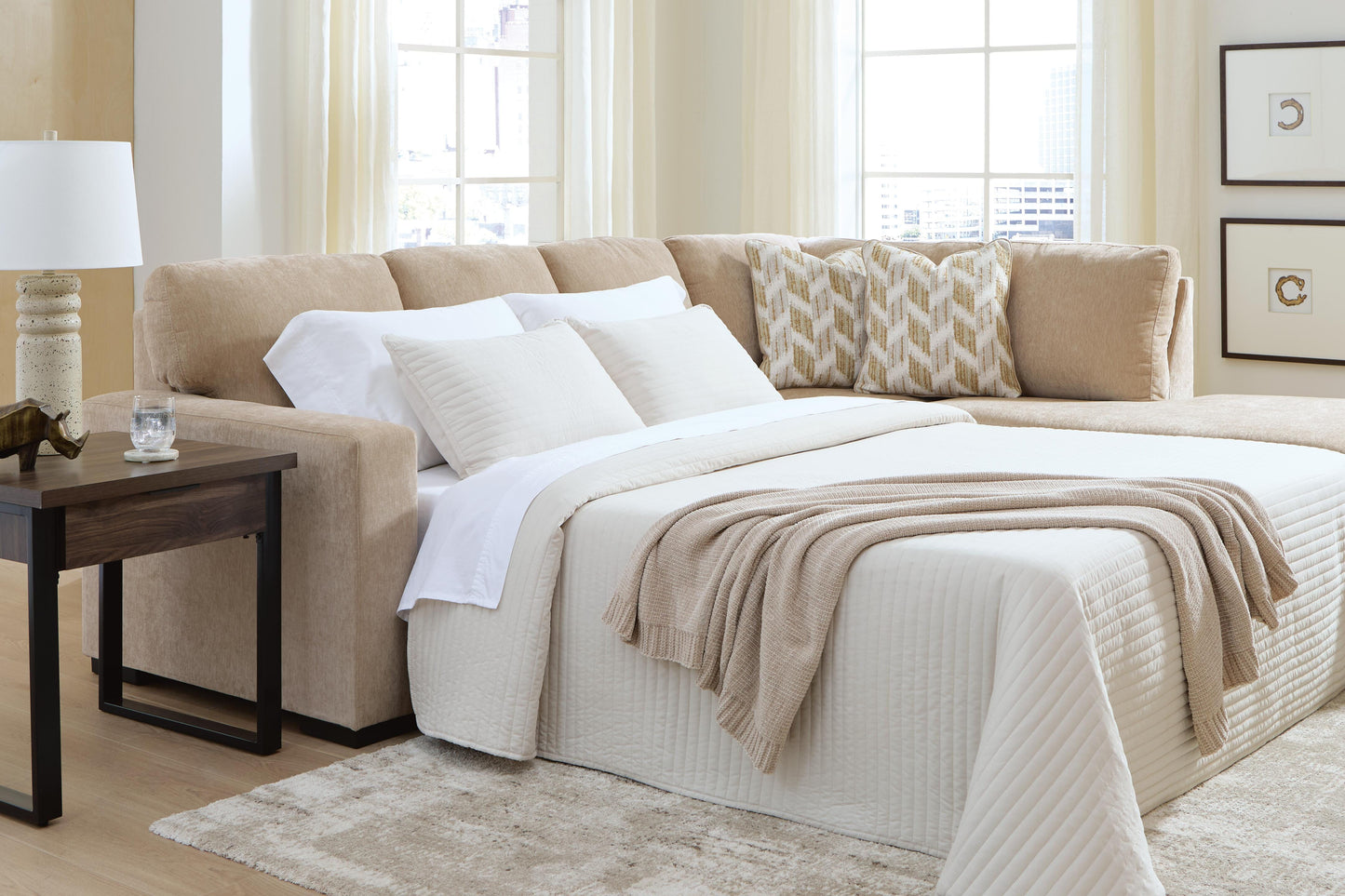 Auburndale Furniture Outlet - Ashley Furniture - Bridgepoint Sectional - 2-Piece Sleeper Sectional with Chaise / Almond - PC69507S5
