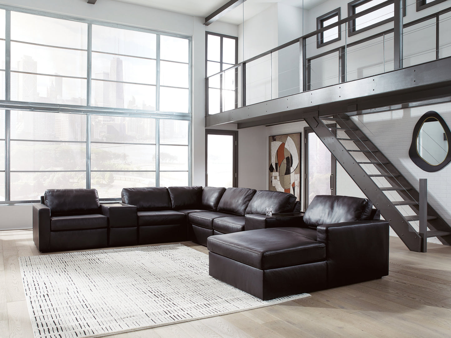 Auburndale Furniture Outlet - Ashley Furniture - ModMax II Sectional - RAF 8-Piece Sectional with Chaise and Storage Consoles / Black - 74305S42
