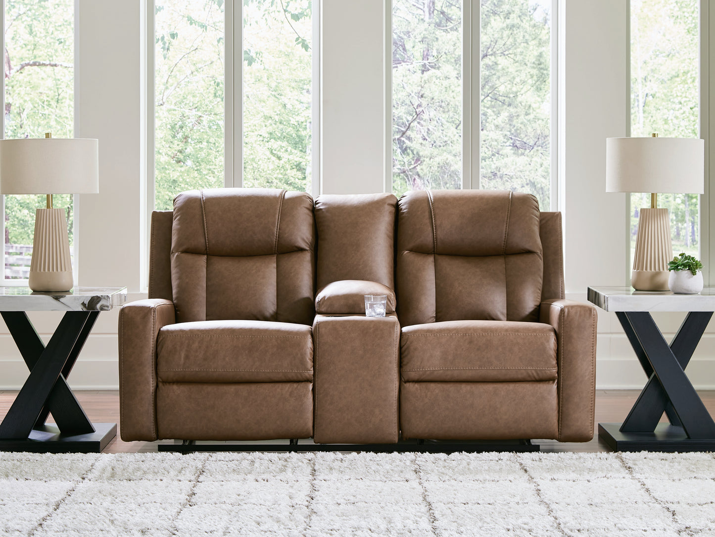 Auburndale Furniture Outlet - Ashley Furniture - Mackmenville Living Room - DBL Rec Loveseat w/Console / Caramel - 7471494
