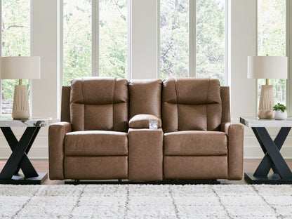 Auburndale Furniture Outlet - Ashley Furniture - Mackmenville Living Room - DBL Rec Loveseat w/Console / Caramel - 7471494