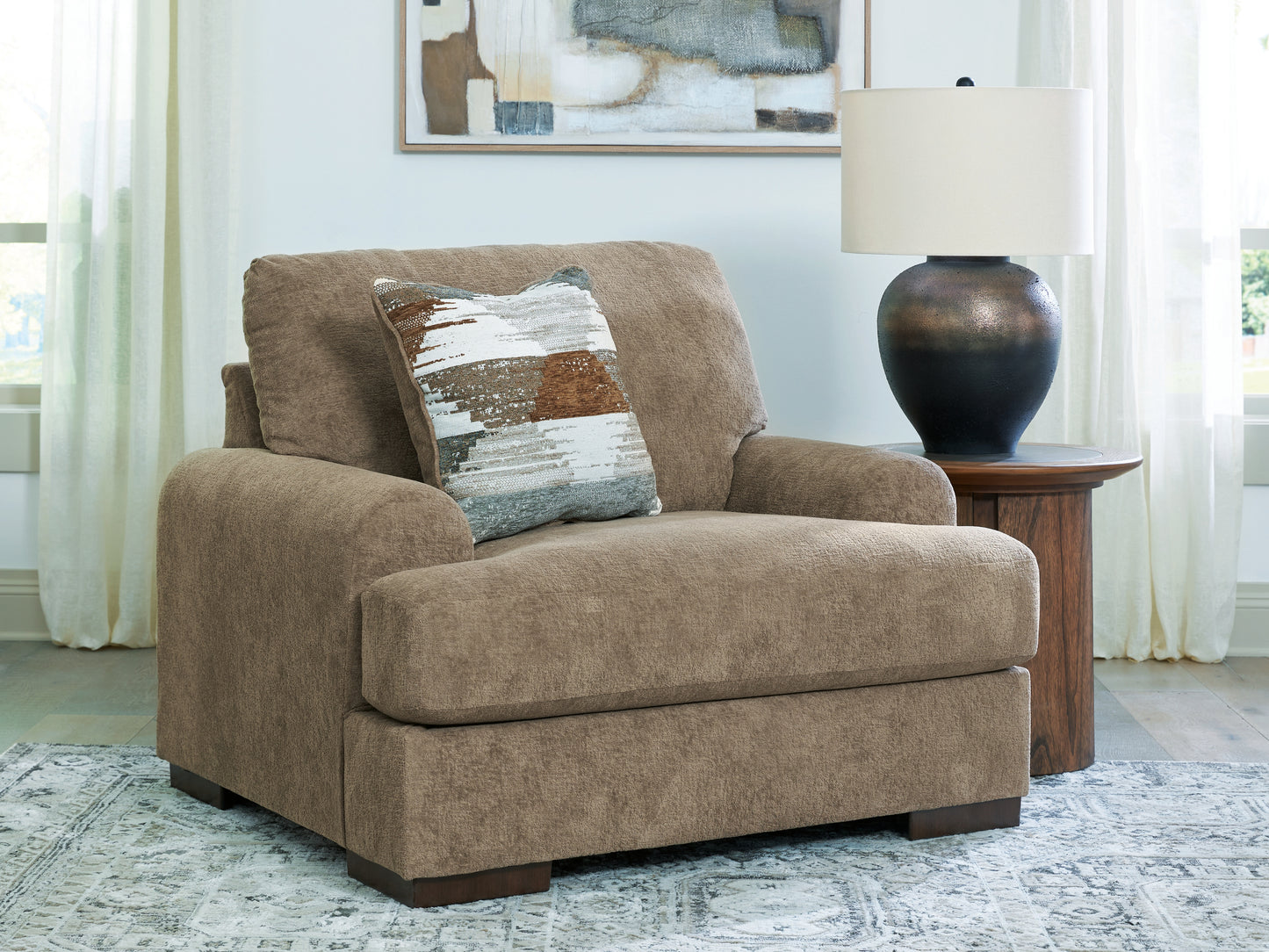 Auburndale Furniture Outlet - Ashley Furniture - Jayne Park Living Room - Chair and a Half / Pecan - PC8150523