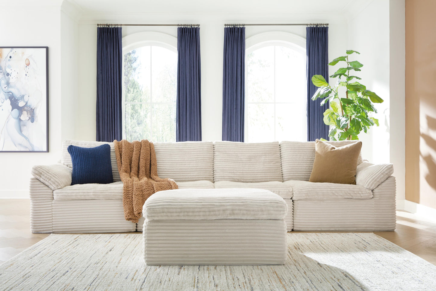 Auburndale Furniture Outlet - Ashley Furniture - Fannin Sectional - RAF 4-Piece Sectional with Ottoman / Ivory - PC84304S1