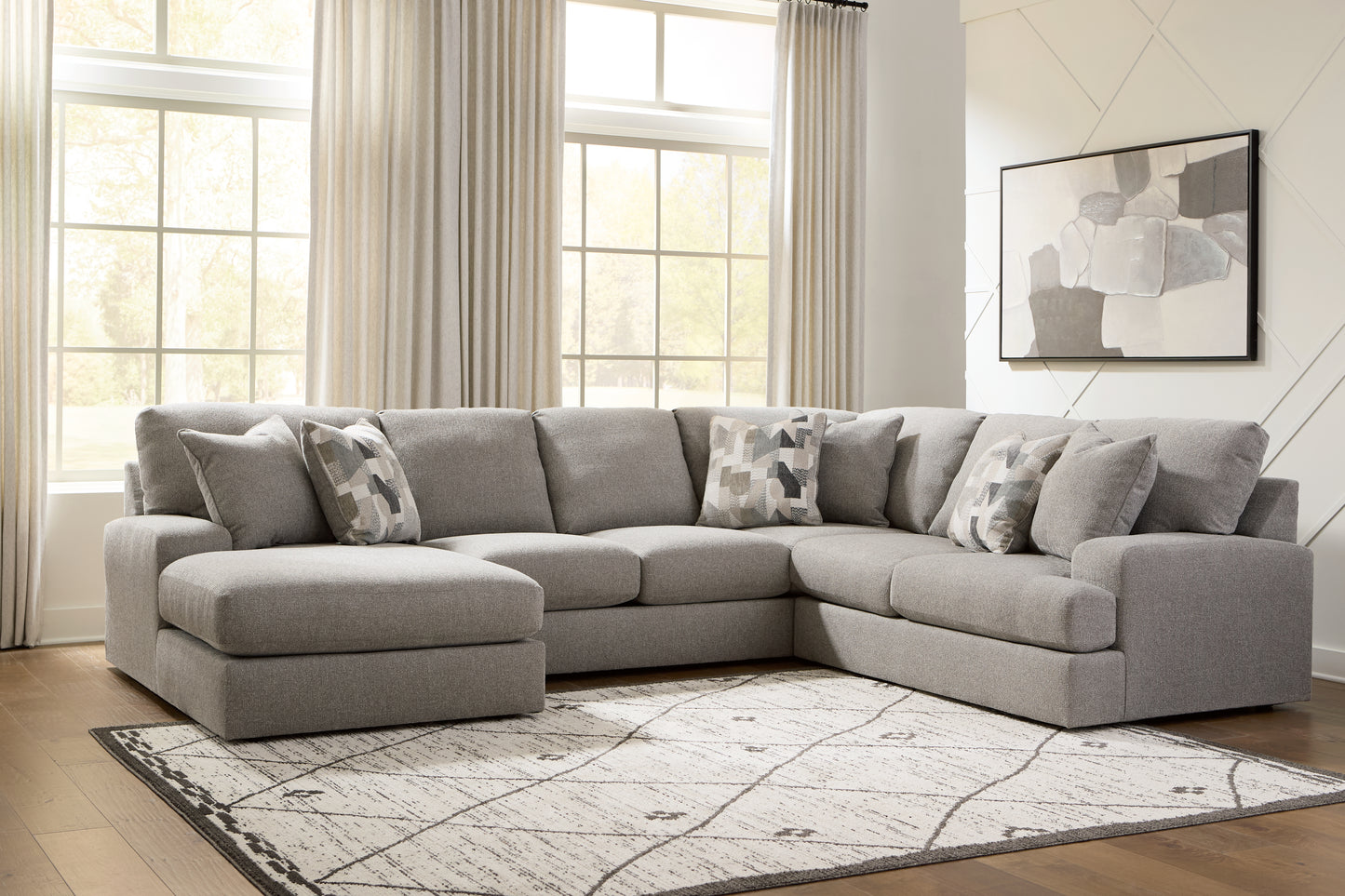 Auburndale Furniture Outlet - Ashley Furniture - Lindon Sectional - RAF 3-Piece Sectional with Chaise / Smoke - 84704S3